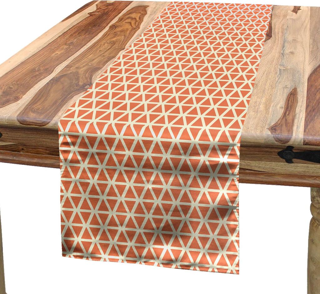 ABAKUHAUS Orange Tischläufer, Groovy Soft tonte Weinlese-stilisierte geometrische Dreiecke verzerrte Quadrat-Fliese, 40 x 180 cm, Blasses Orange E...