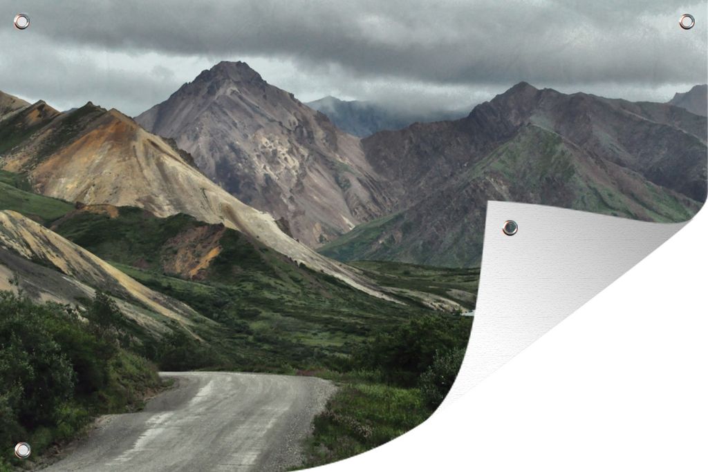 MuchoWow 60x40 cm Outdoor-Poster Gartendeko Sichtschutz Garten Poster für den Garten Der Weg zum nordamerikanischen Denali in Alaska