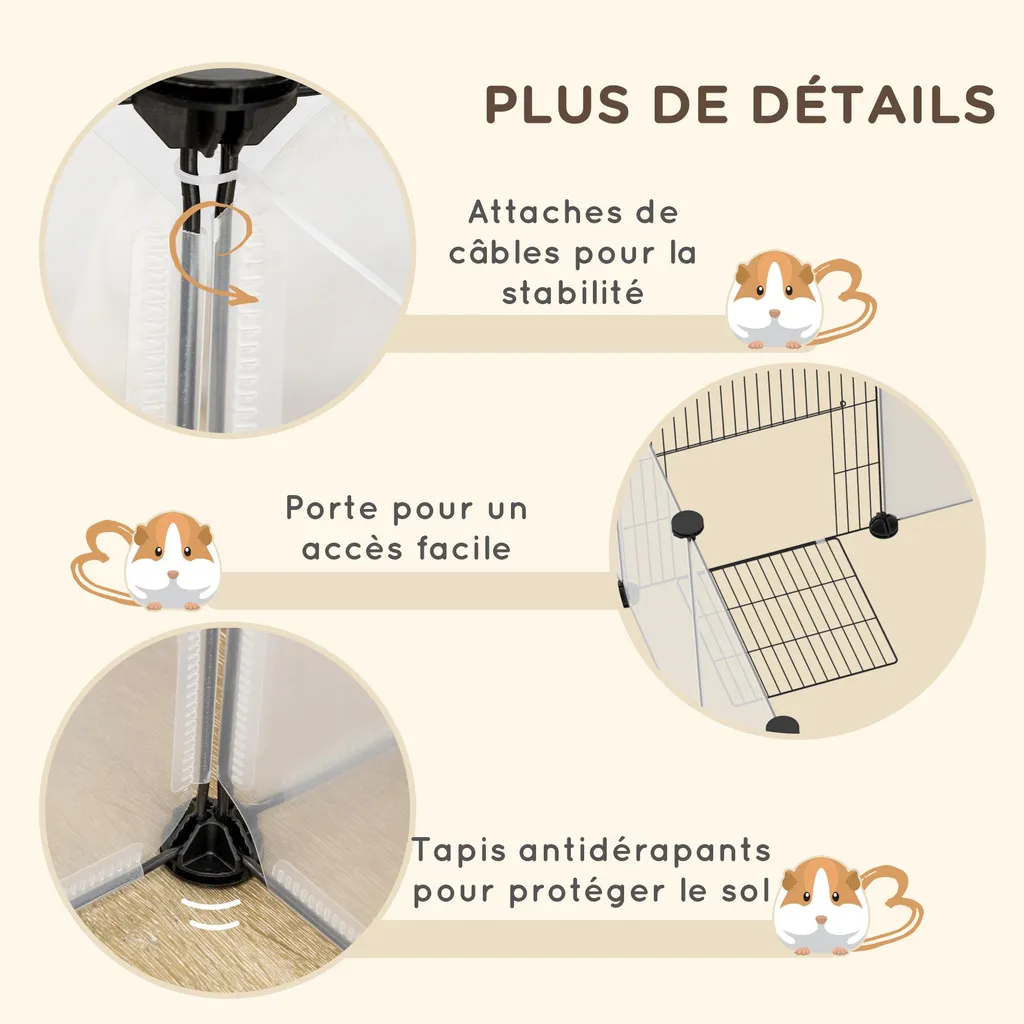 Espace de Jeu Modulable pour Lapins et Cochons d'Inde Intérieur Blanc