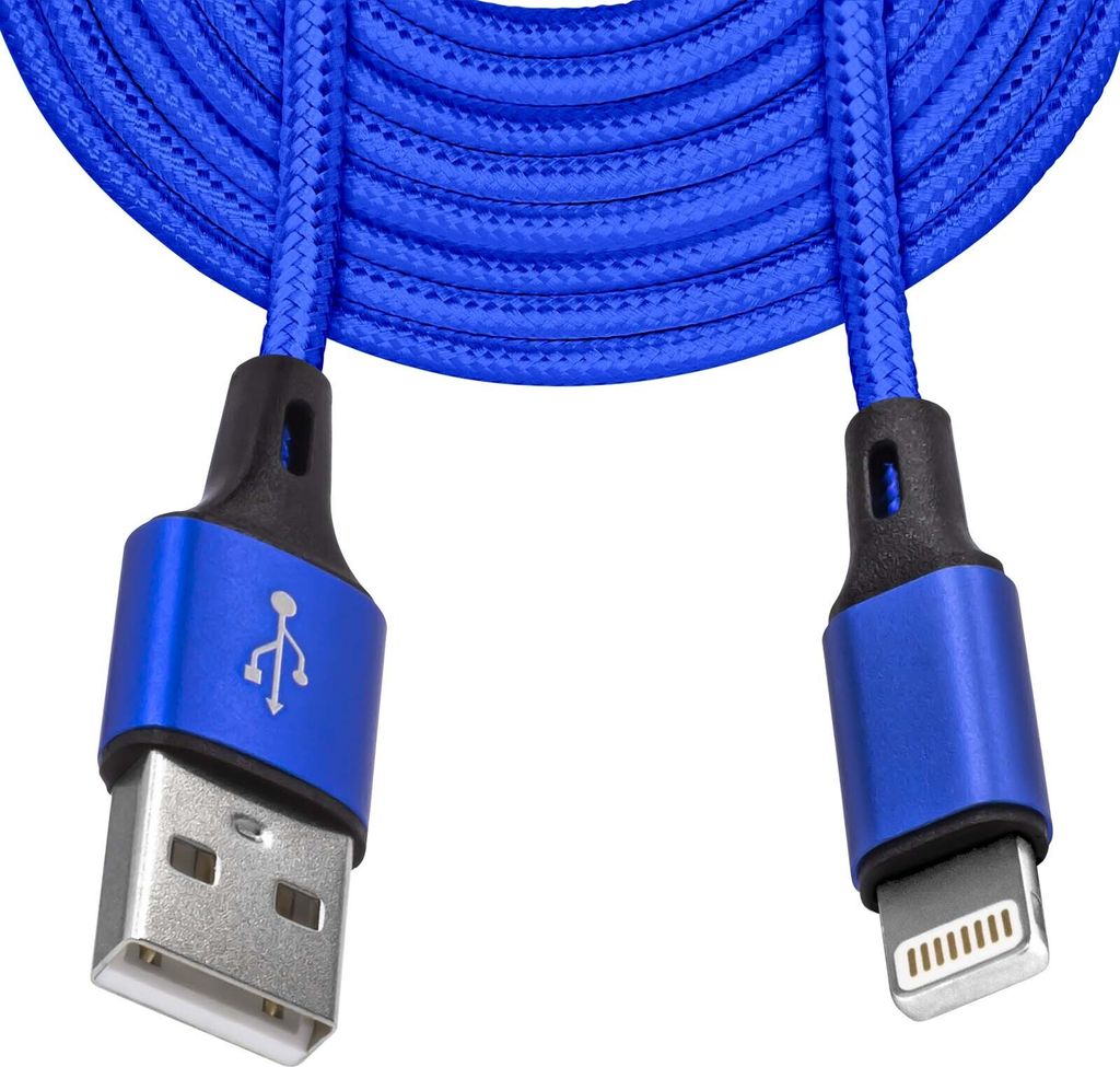 Mobilefox 3m Universal Schnell Lade Daten Kabel Nylon Stecker Blau passend für iPhone iPad iPod