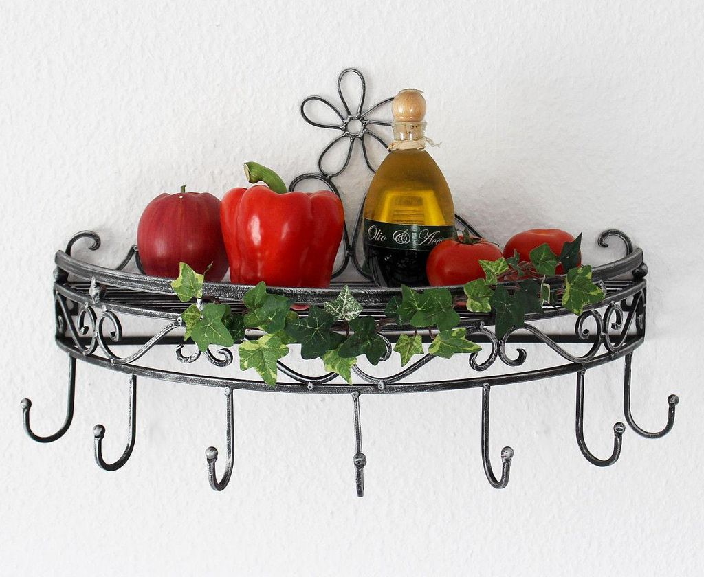 Wandregal 09919 Wandkonsole 50 cm Küchenregal aus Metall Topfhänger Kräuterregal