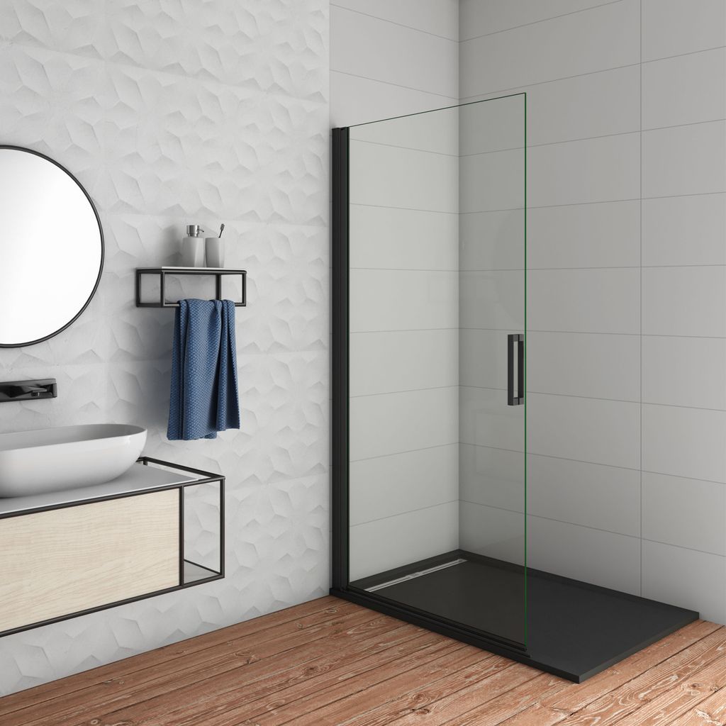 75X200cm walk in Duschkabine 8mm Sicherheitsglas Duschwand Duschabtrennung Schwarz