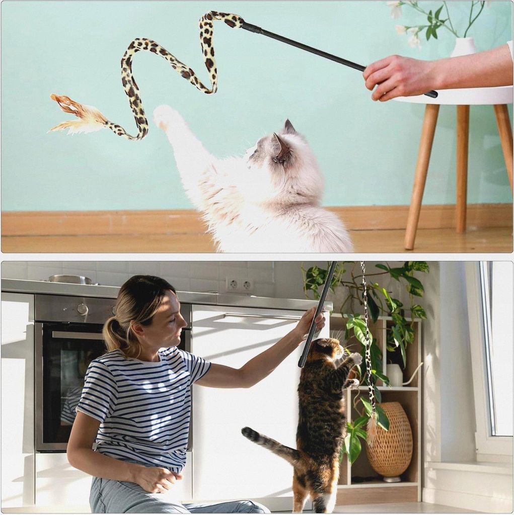 Teaser Spielzeug für Katzen, interaktives Katzenspielzeug – interaktiver Tierfänger für Übung, Trainingsgerät für Haustiere, Leopardenmuste...