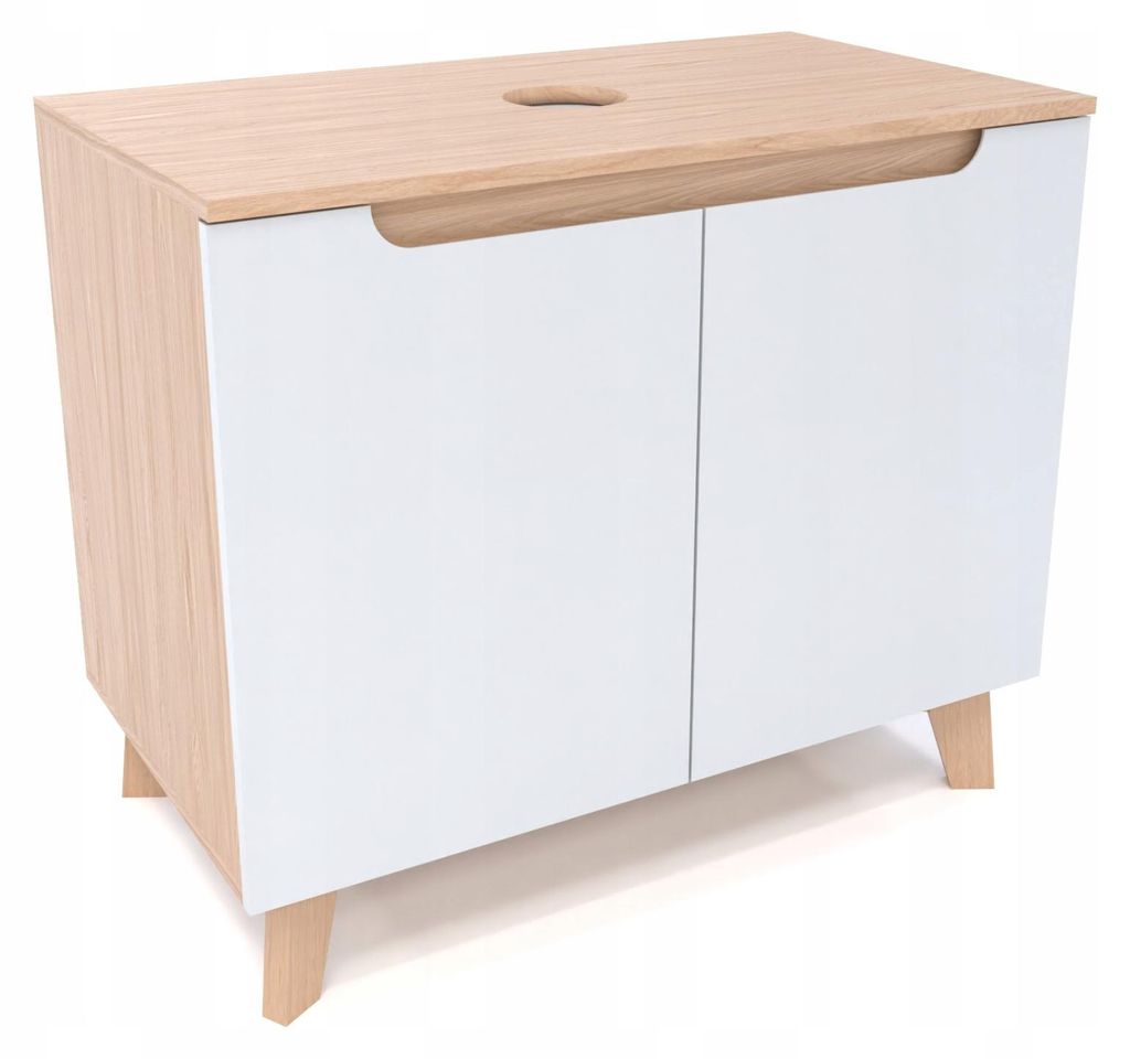 Szafka pod umywalkę biała dwudrzwiowa 60 x 45 x 70 cm dąb Zdjęcie produktu 
