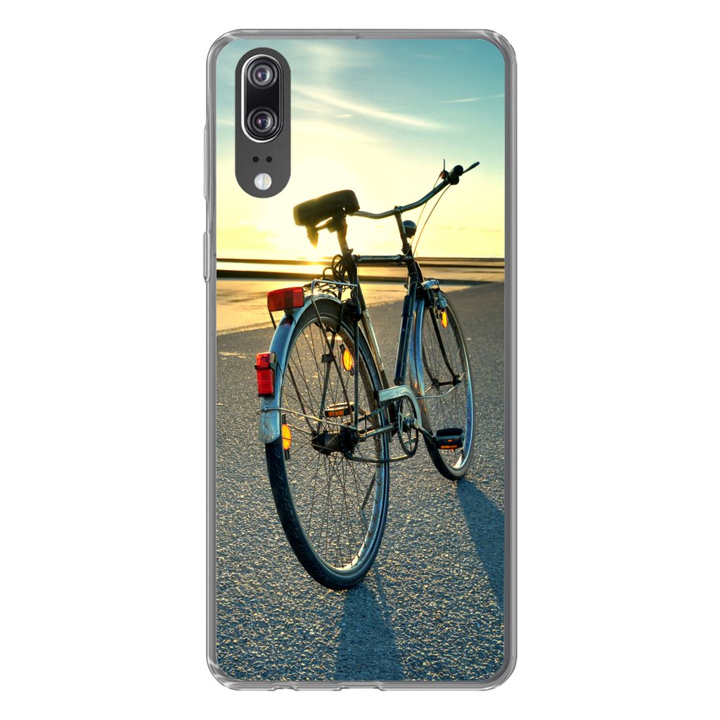 MuchoWow Handyhülle Schutzhülle Hülle für Huawei P20 Nordsee - Fahrrad - Sonnenuntergang Silikon Softcase Handy Hülle - Hardcover