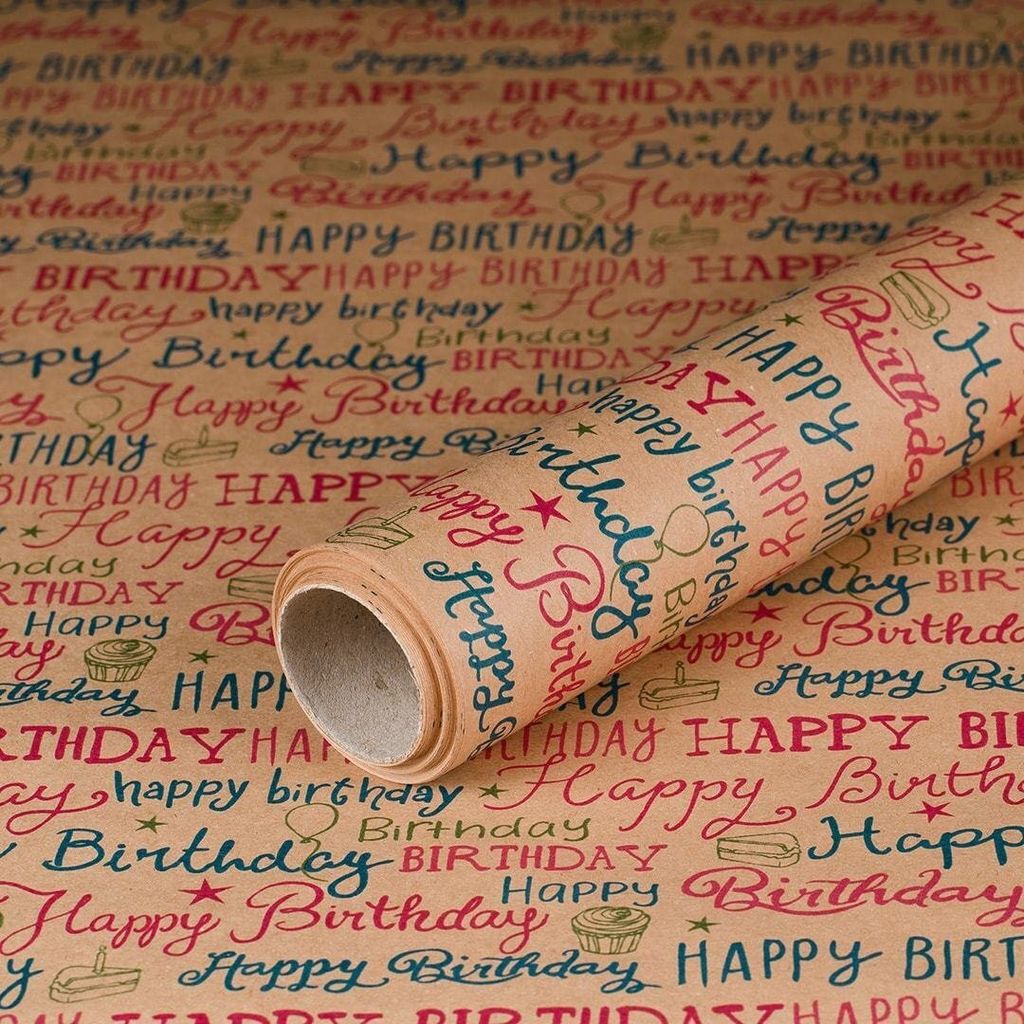 Papier cadeau « Happy Birthday », 0,70 x 10 m, papier kraft Image du produit 