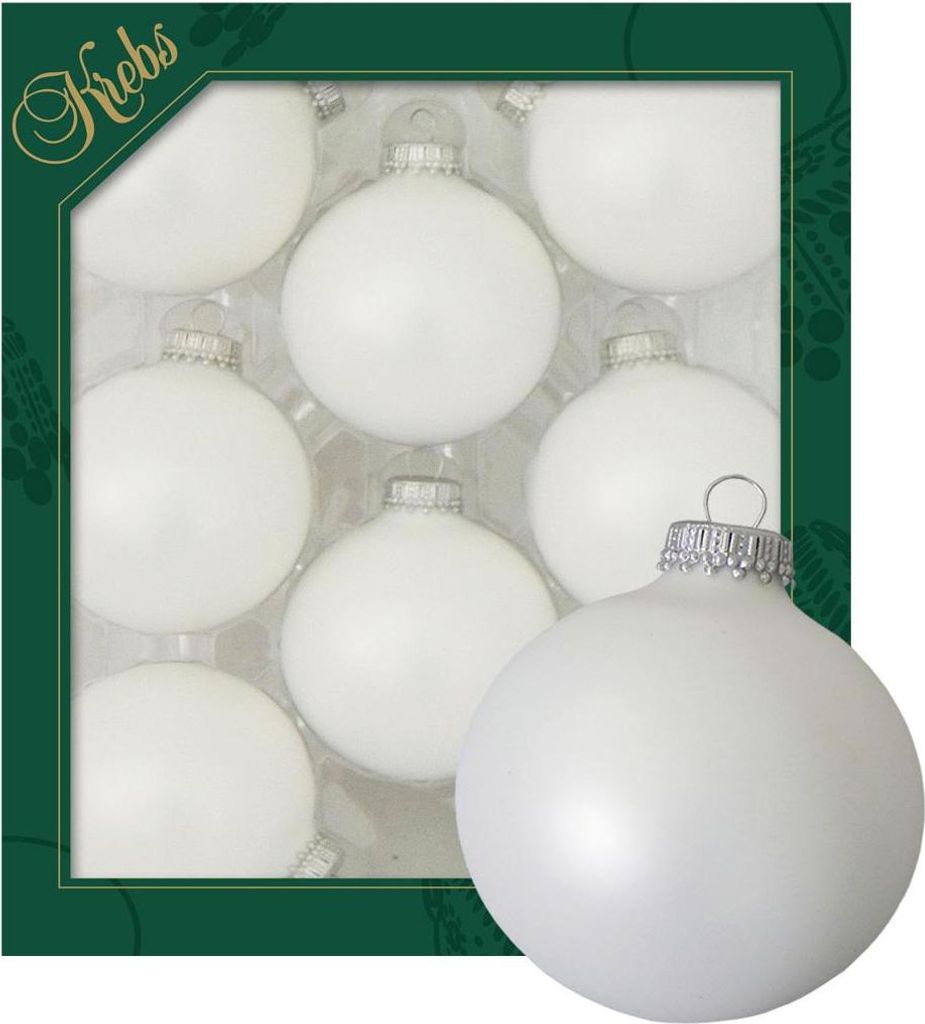 Krebs Glas Lauscha Kugeln im 8er Set - Satin-Weiß - Christbaumschmuck aus Glas - Unifarbende Kugeln - Größe ca. 7 cm - 84700