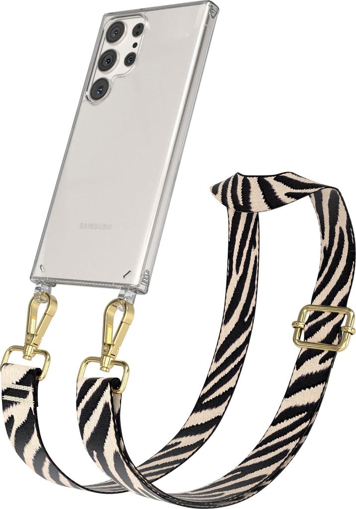 Samsung Galaxy S23 Ultra Chain Eyelets Slim Neck Strap Set Zebra Style 13 Black/Taupe 06 Metall Gold