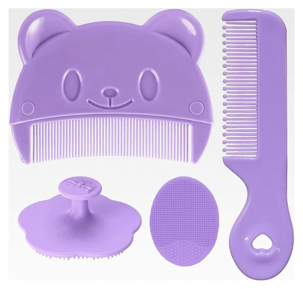4-Teiliges Lila Kammset, Tragbarer Rundkopfzahnkamm, Weiche Baby-Shampoo-Bürste, Silikon-Babypartybürste, Geeignet Für Neugeborene.