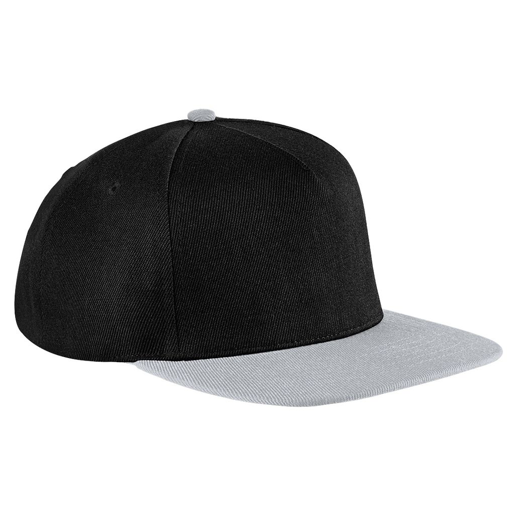 Beechfield Uni Baseballkappe Flat Peak RW262 (Einheitsgröße) (Schwarz/Hellgrau)