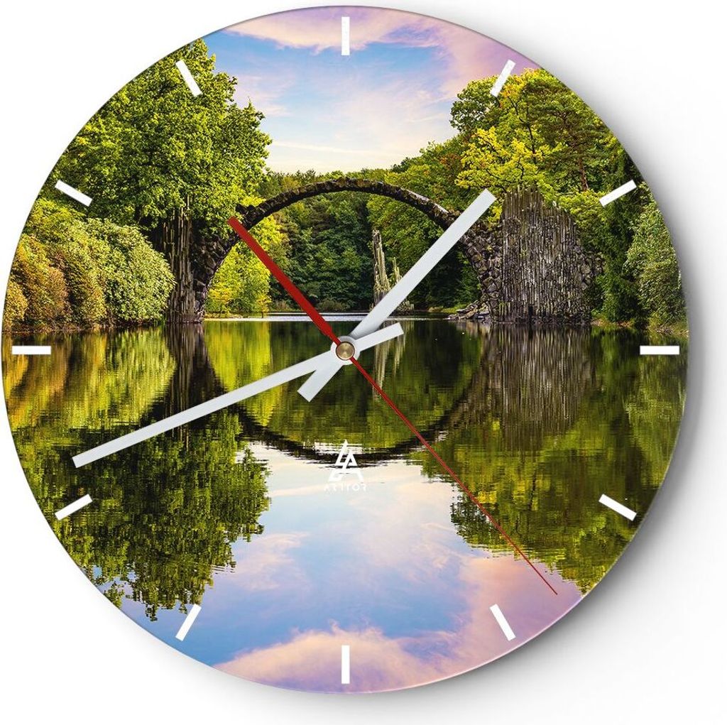 Wanduhr - Rund - Glasuhr - Park Natur Wasser - 40x40cm - Schleichendes Uhrwerk - Lautlos - zum Aufhängen bereit - Dekoration Modern - Wanddekorati...