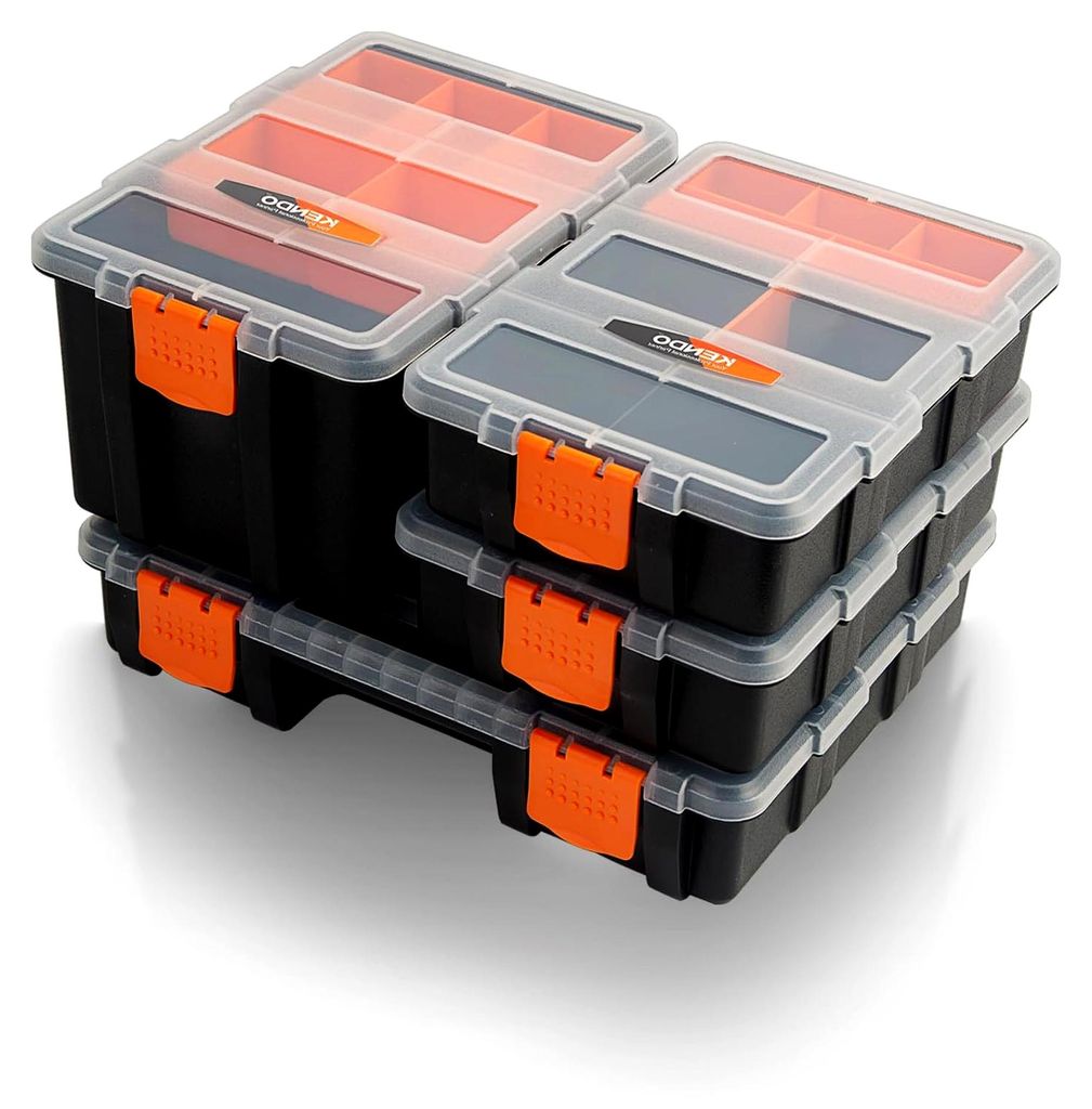 Sortimentskasten Set – 4-teilig – 49 Fächer – Werkzeugkasten – Für Kleinteile und Werkzeug