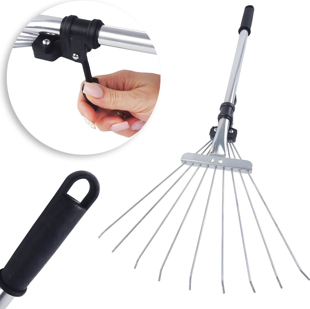 BAUSTER Gartenrechen 50-66cm Teleskop Fächerbesen verstellbar Drahtbesen Laubrechen Harke Gartenrechen Laubbesen Werkzeuge Einstellbarer Rasenre...