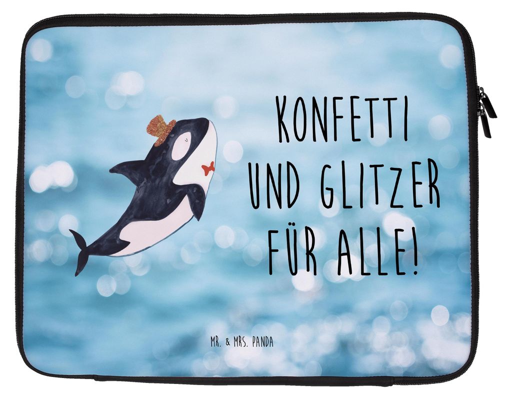 Mr. & Mrs. Panda Laptop Hülle Orca Zylinder 20 x 28 cm - Oceanblue - Geschenk, Meer, Notebook Tasche, Laptoptasche, Geburtstag, Case, Glitzer, Fet...