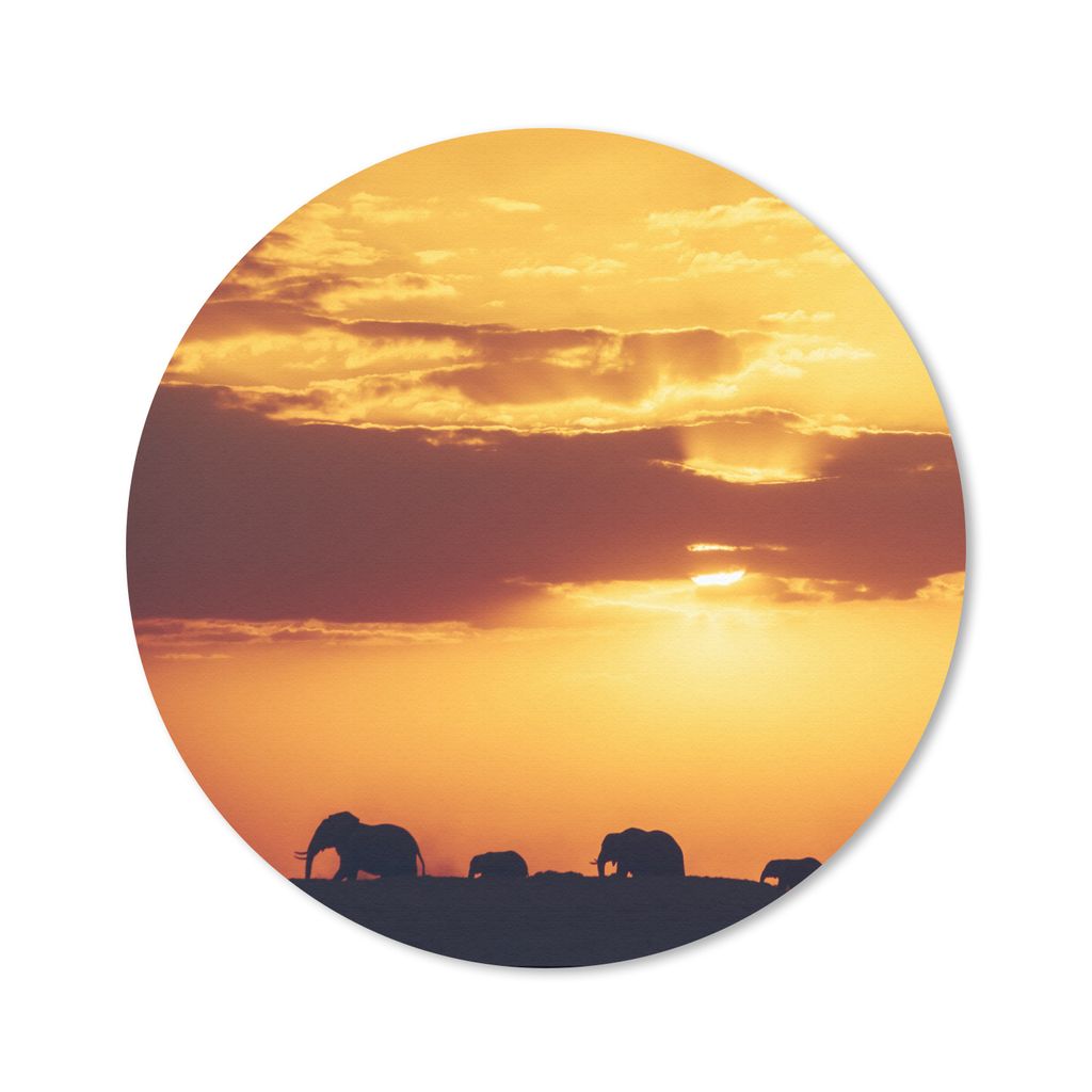 MuchoWow Mauspad Mousepad Elefanten - Horizont - Sonnenuntergang - Tiere 50x50 cm - Mousepads - Maus Mat - Pad - Mausunterlage - Vinyl
