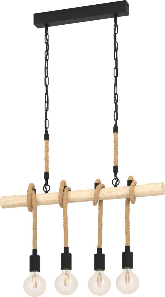 YOUNGSTOWN Hängeleuchte Hängelampe Pendellampe Pendelleuchte - L70 x B4,5 x H110 cm - schwarz, braun - 4X40W exkl. - IP20