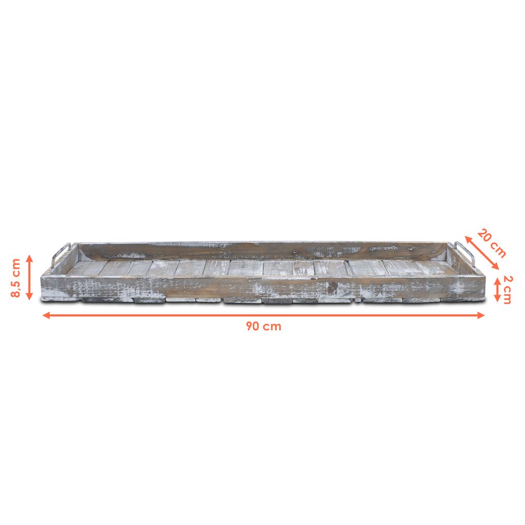 Holz Deko Tablett XXL Used Look mit Griffen aus Metall - 90 Produktbild 2