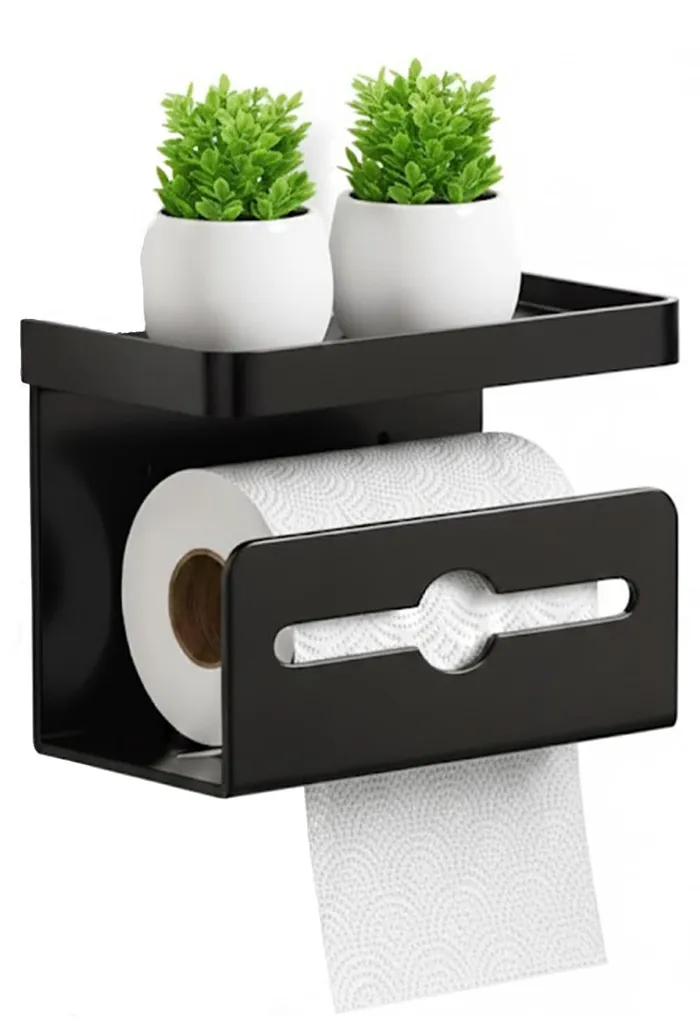 Double porte-papier hygiénique avec tablette de pose pour salle de bain