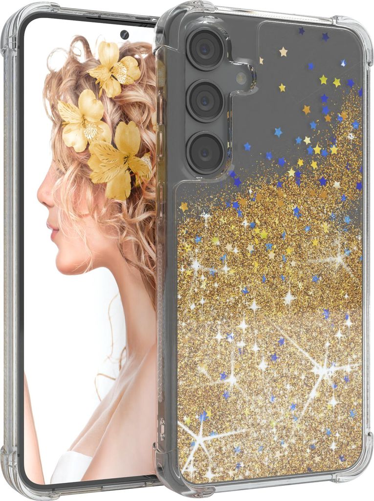 EAZY CASE - Glitzer Hülle kompatibel mit Samsung Galaxy S24 Plus Glitzer Schutzhülle, Soft Case, Backcover Transparent mit Motiv