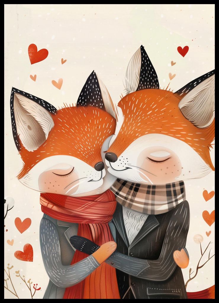 Plakat 50x70cm Zwei verliebte Füchse