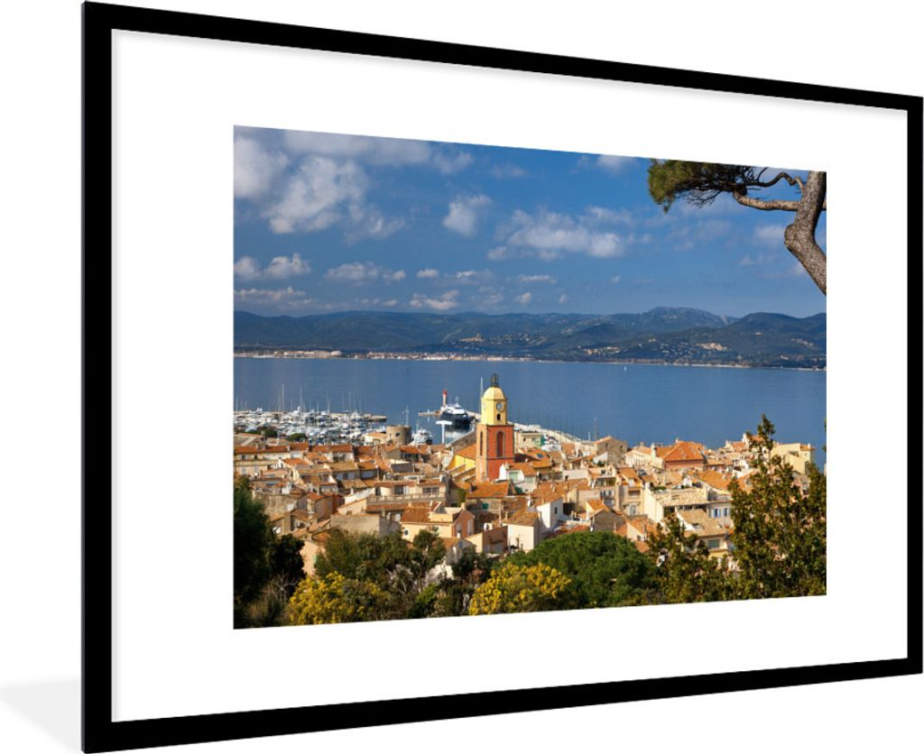 MuchoWow Gerahmtes Poster Luftaufnahme des französischen Hafens von Saint-Tropez 90x60 cm - Poster mit Schwarzem Bilderrahmen Wandposter Rahmen ...