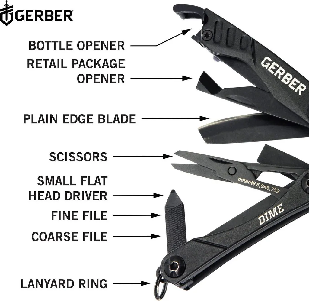 Mini Outil Multifonction 12 en 1 Noir Gerber Dime ultra compact