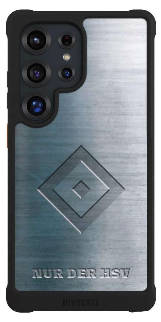 NIVOCASE Hülle für Samsung Galaxy S25 Ultra Stoßfeste Handyhülle NIVOmax Case Schwarz HSV Hamburger SV Metallic Look