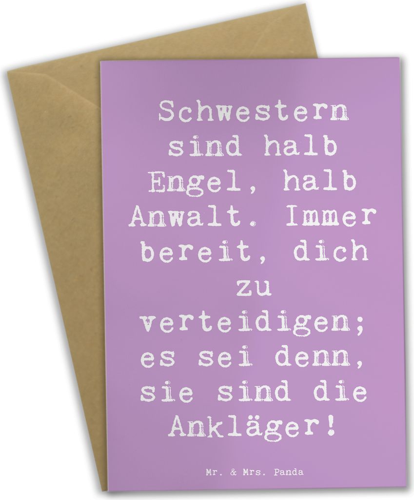 Mr. & Mrs. Panda Grußkarte Spruch Schwesternwunder - Lavendeltraum - Geschenk, Geschwisterliebe, weihnachtskarten, herzerwärmende Sprüche, liebe...