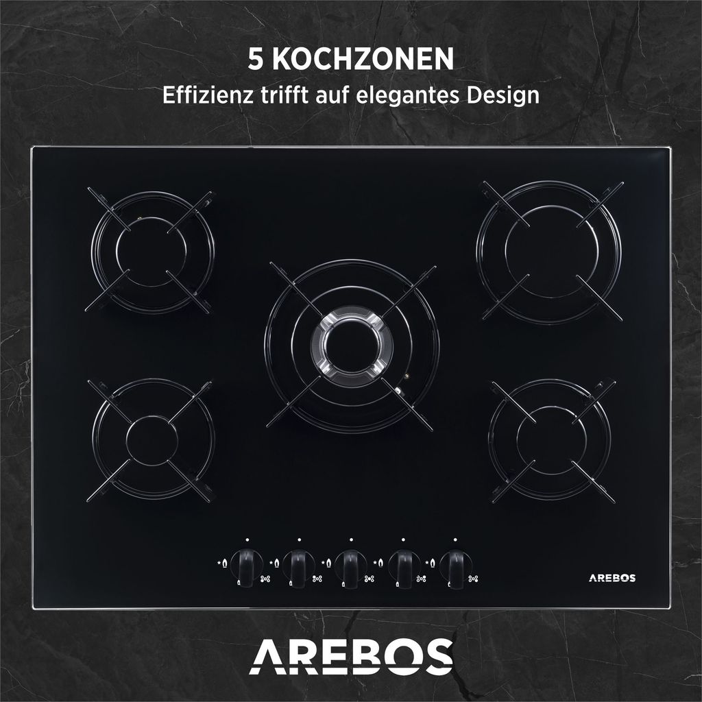 AREBOS plynová varná doska 5 horákov, sklokeramika, plynová Obrázok produktu 6