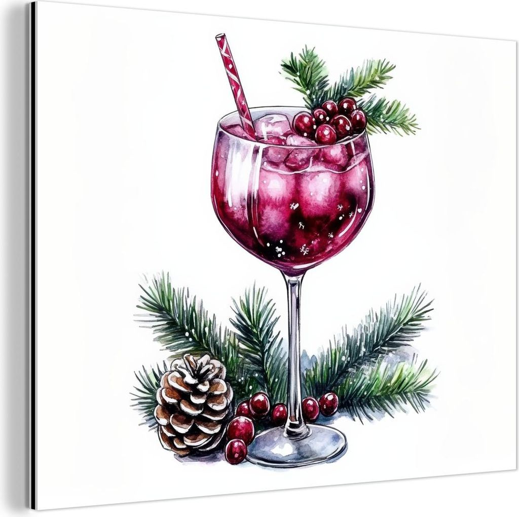 MuchoWow Wanddekoration Metall Metallbild Wandkunst 80x60 cm Winter - Cocktail - Dekoration - Getränk - Weihnachten MuchoWow Aluminium Gemälde - ...
