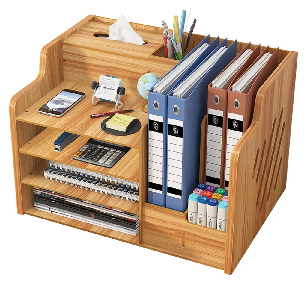 Système d'organisation de bureau marron pour trier vos fournitures