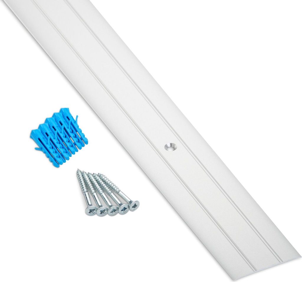 1 Stück Übergangsschiene Cross aus Aluminium Silber eloxiert 1000 x 37 x 2 mm Übergangsprofil gelocht inkl. Befestigungsset Bodenprofil für Tep...