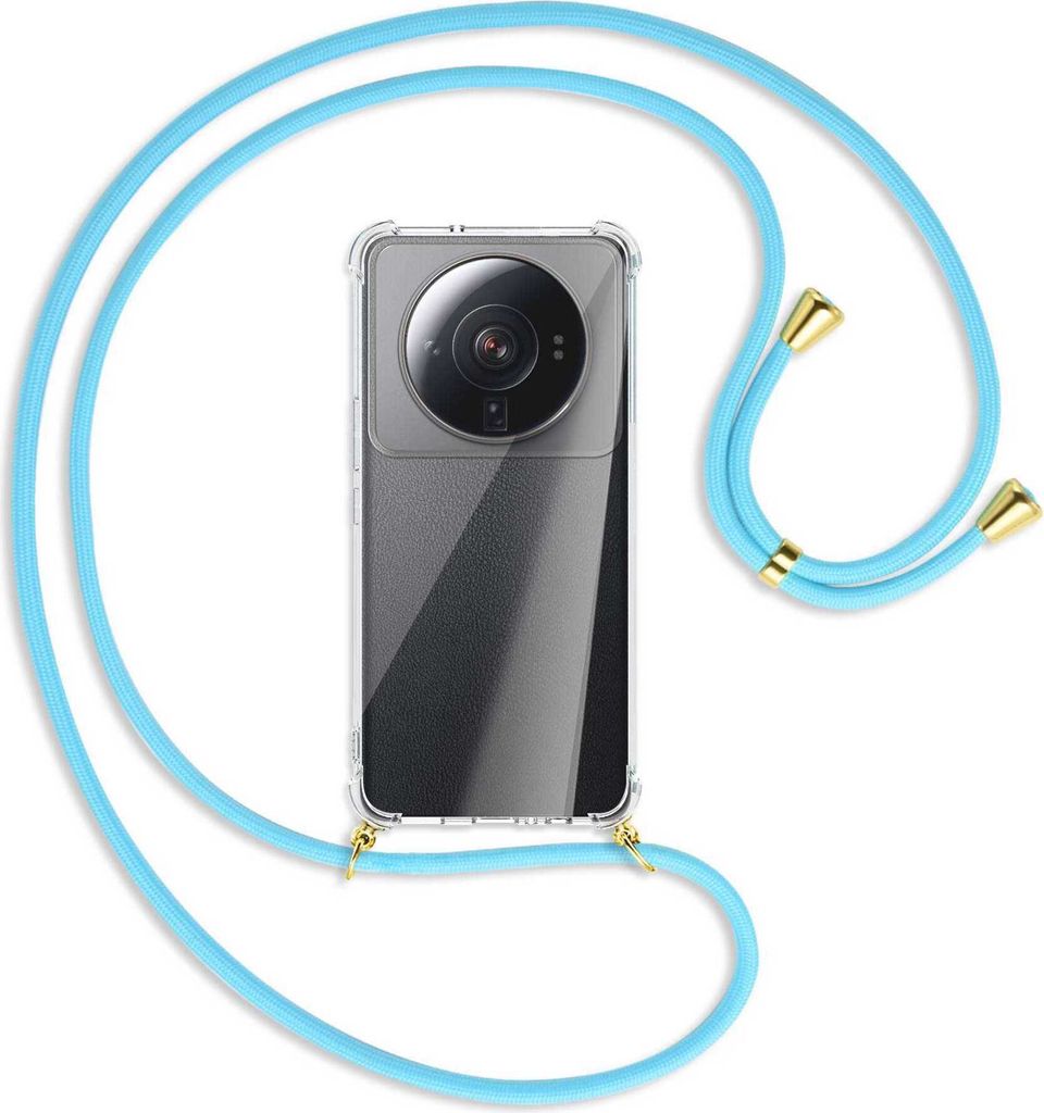 Handykette Backcover-Schutzhülle mit Band (Metall goldfarben) für Xiaomi 12 Ultra - himmelblau