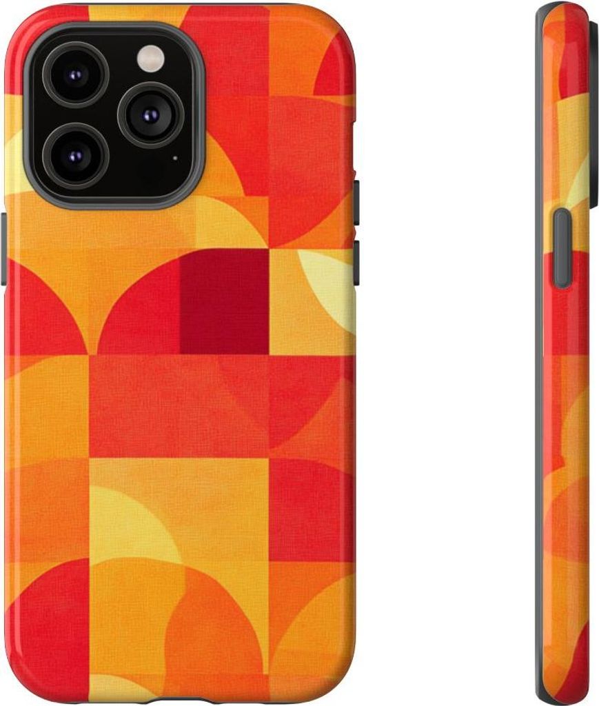 Lebhaftes geometrisches Muster in Rot und Orange – Hülle Kompatibel mit iPhone 14 Pro Max