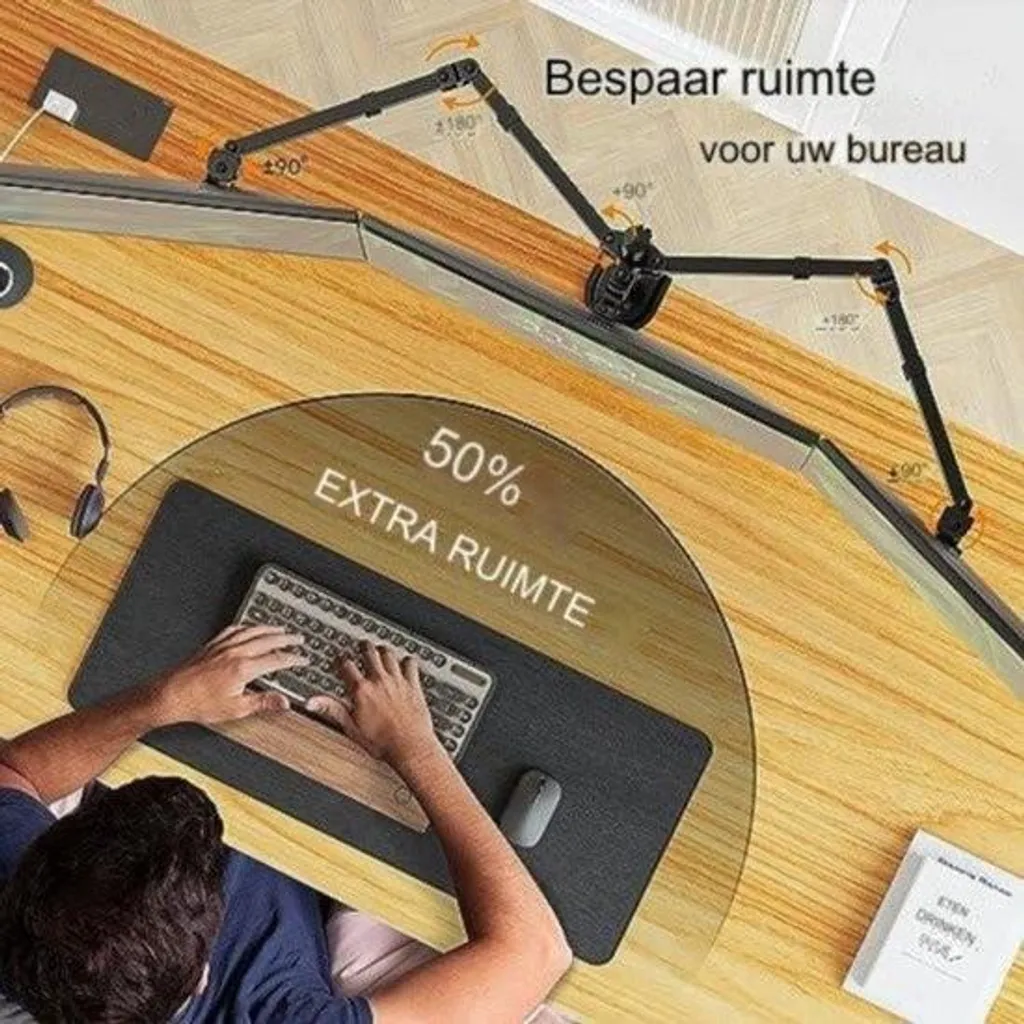 Bras de Moniteur Triple Ajustable - Support Écrans et PC Portable VESA