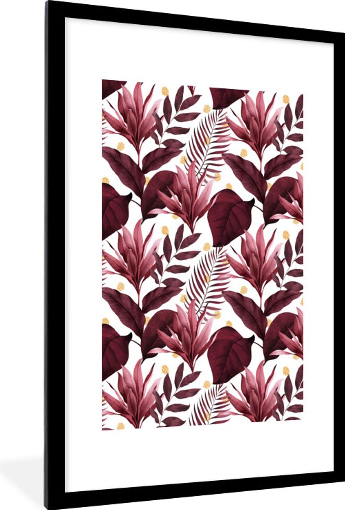 MuchoWow Gerahmtes Poster Tropisch - Blätter - Lila 60x90 cm - Poster mit Schwarzem Bilderrahmen Wandposter Rahmen Foto Bilder - Dekoration - Wa...