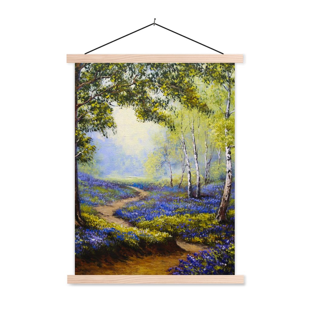 MuchoWow Textilposter Gemälde - Natur - Wald - Blumen - Ölfarbe 60x80 cm mit holzfarbenen Rahmen - Wandbild