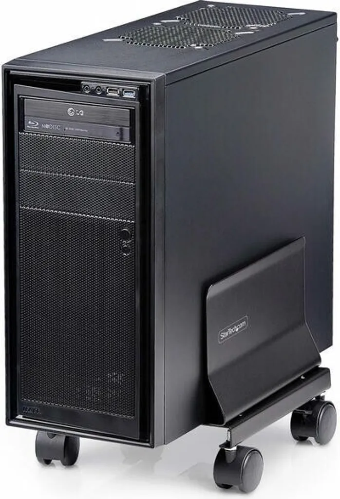 Support CPU Mobile Noir réglable en largeur avec 4 Roulettes robustes