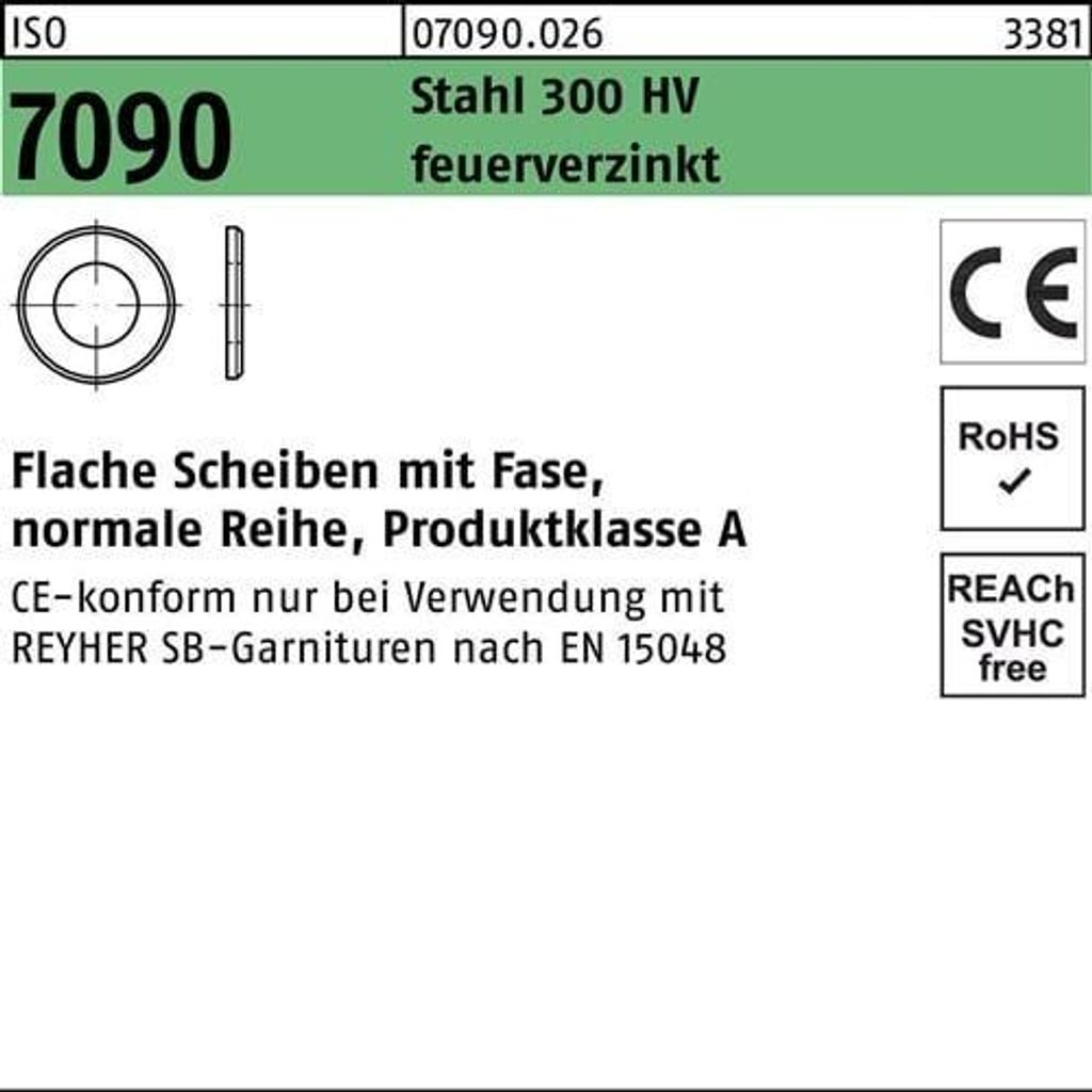 Reyher Scheiben ISO7090 CE 16(17x30x3) HV, tZn (100 Stück)