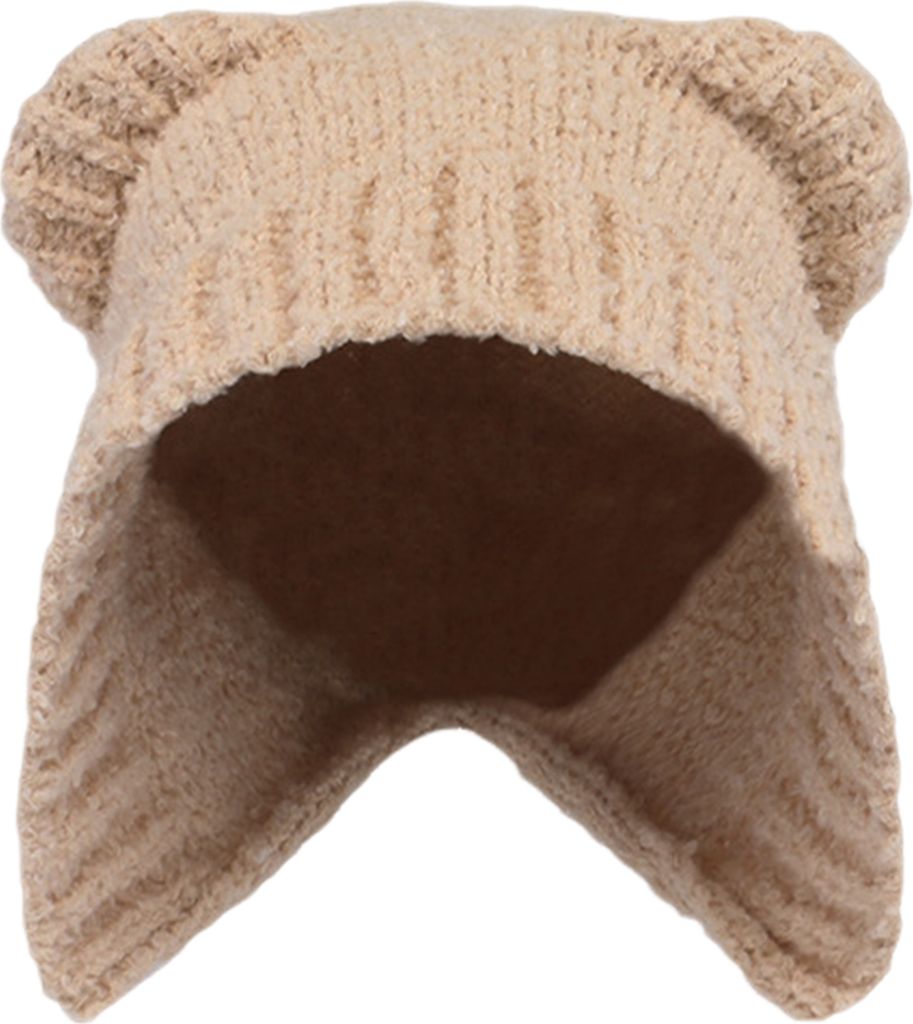 Winter-Strickmütze, Cartoon-Bärenmütze, dicker Plüsch, Schnürriemen, gestrickt, kältebeständig, winddicht, Kopfbedeckung für Mädchen, Outd...
