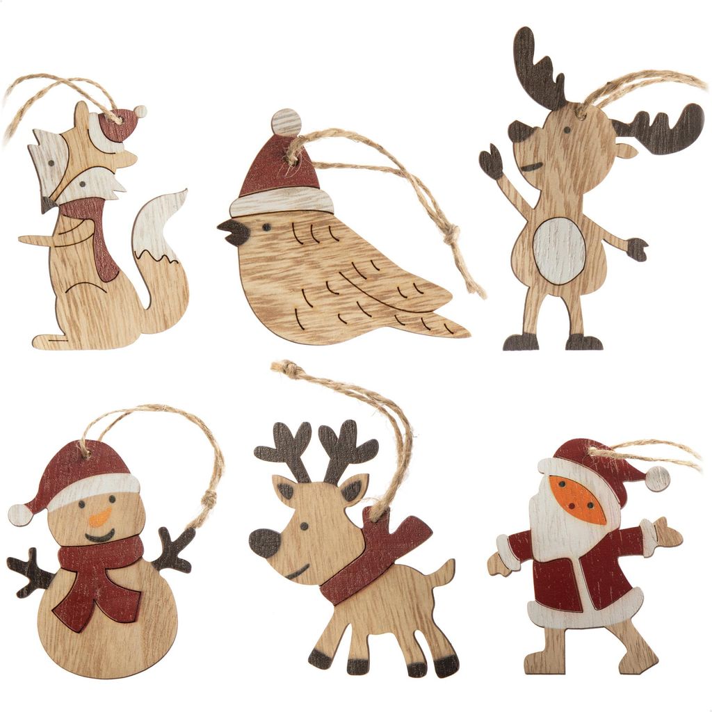 com-four 12x Tannenbaumschmuck Holz-Anhänger Set - Weihnachtsbaumschmuck zum Dekorieren - Christbaumschmuck in 6 weihnachtlichen Designs