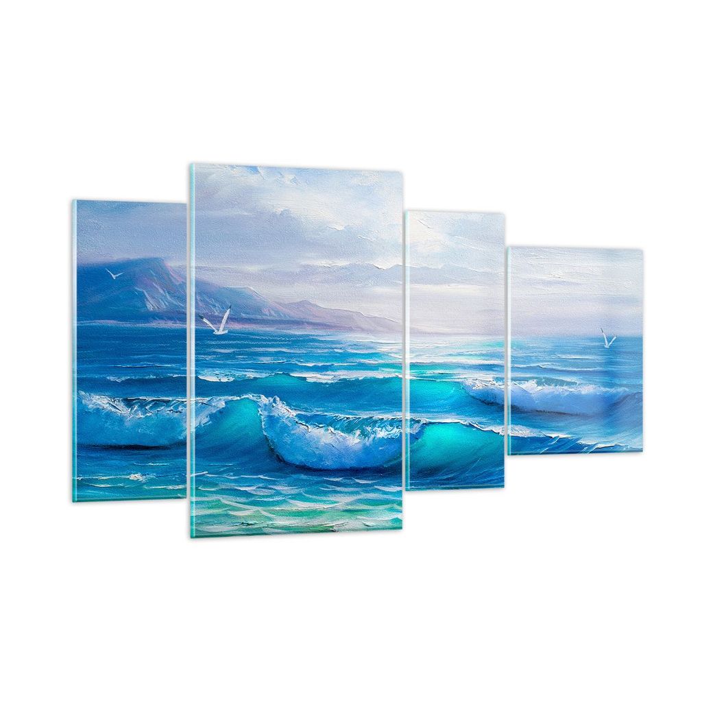Bilder auf glas - Meer Welle Möwe - 120x70cm - Glasbilder - Wandbilder - Kunstdruck - zum Aufhängen bereit - Wanddekoration aus Glas - Glas Bilde...