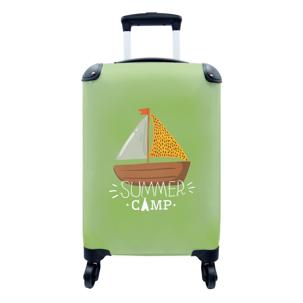 MuchoWow Koffer Handgepäck Trolley Rollkoffer Kleine Reisekoffer mit 4 Rollen - Boot - Braun - Grün - Cabin Size < 55x40x23 cm & 55x40x20 cm - ...