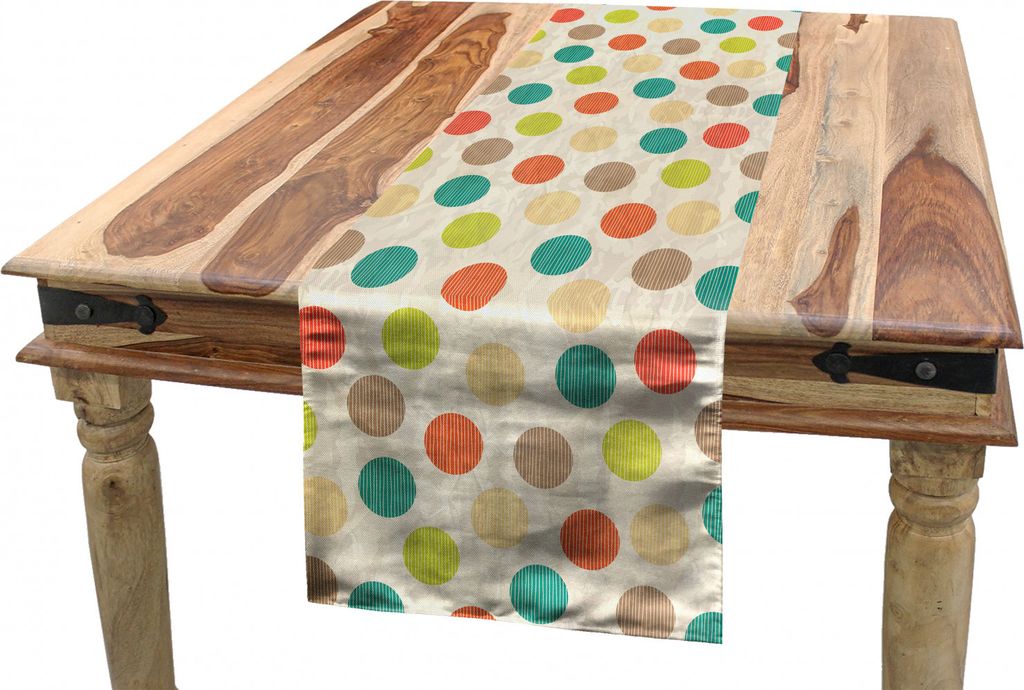 ABAKUHAUS Retro Tischläufer, Bunte Kreise Grungy, Esszimmer Küche Rechteckiger Dekorativer Tischläufer, 40 x 225 cm, Mehrfarbig