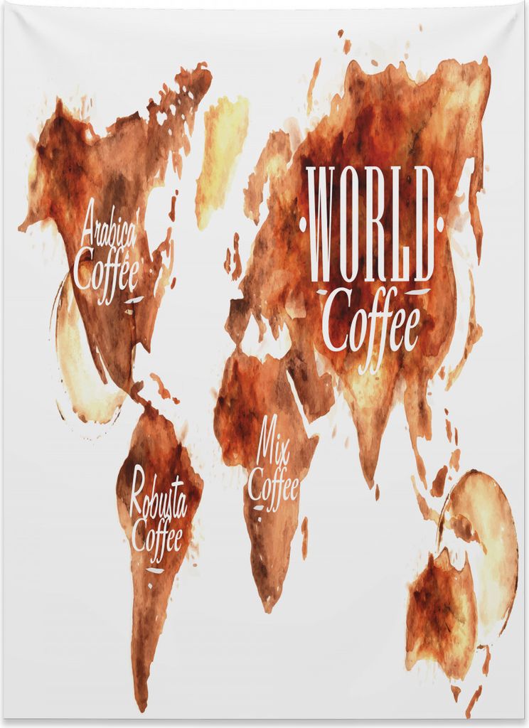 Abakuhaus Kaffee-Kunst Wandteppich, Kontinente Weltkarte aus Weiches Mikrofaser Stoff Kein Verblassen Klare Farben Waschbar, 110 x 150 cm, Siena Weiß