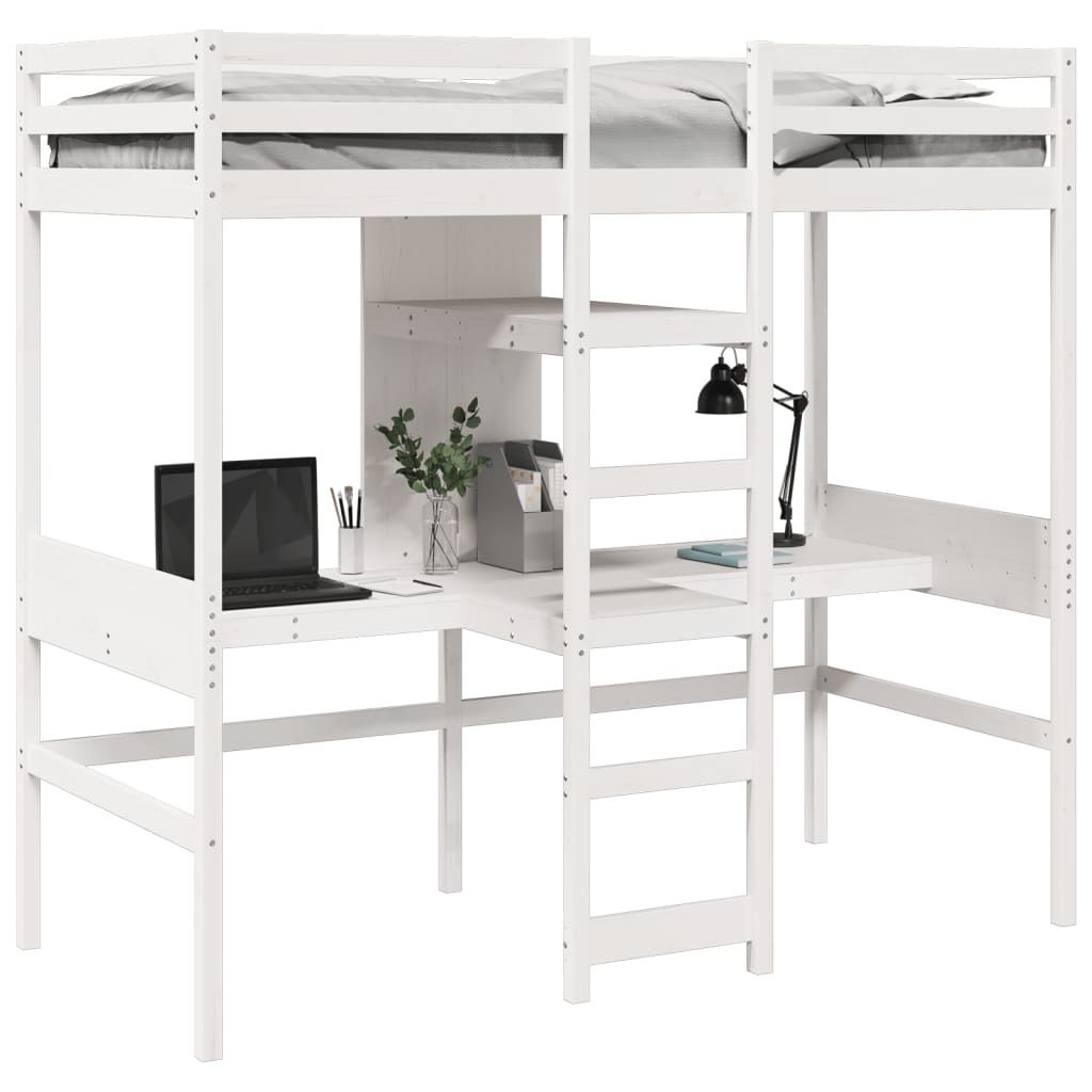 vidaXL Hochbett ohne Matratze Weiß 90x190 cm Massivholz Produktbild 