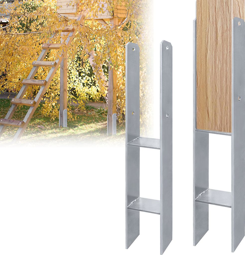 VA-Cerulean 2 x H-Anker Pfostenträger Riegelsberger in feuerverzinkter Ausführung Bodenhülse Pfostenanker, Materialstärke 5mm, 121x600mm