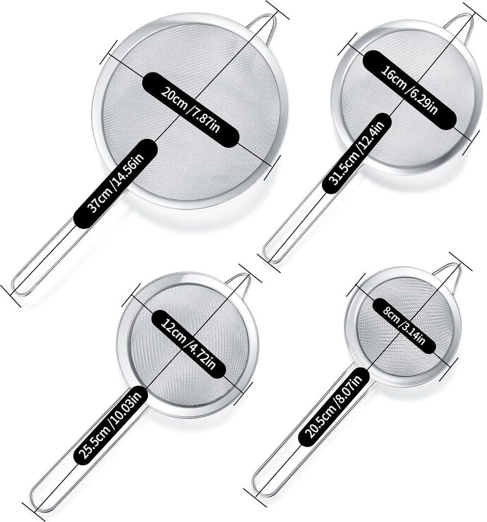 4-teilige Edelstahl-Küchensieb-Set für feines Sieben von Pasta und Mehl