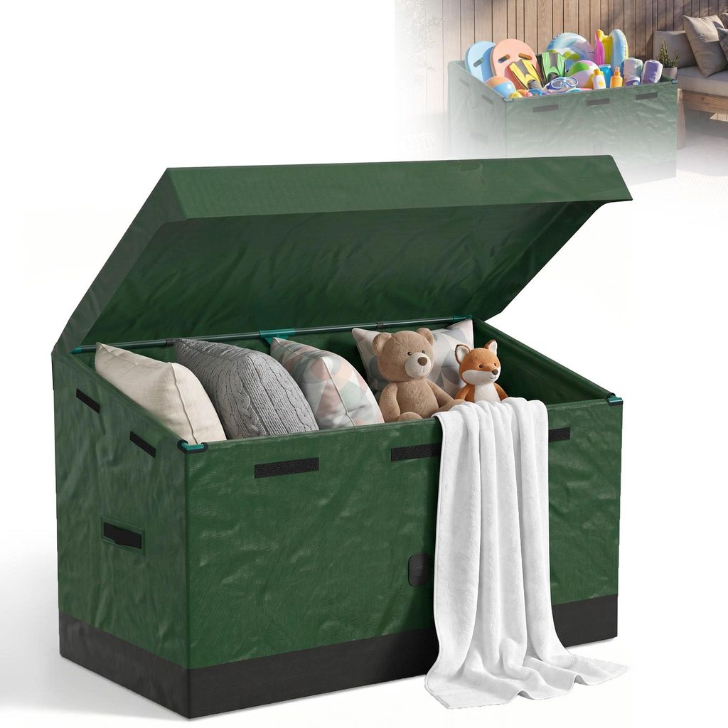 LZQ Auflagenbox 530L Gartenbox Kissenbox, wetterfest und wasserdicht, Outdoor Aufbewahrungsbox mit Metallrahmen und Abdeckplane, faltbar, Gartentru...