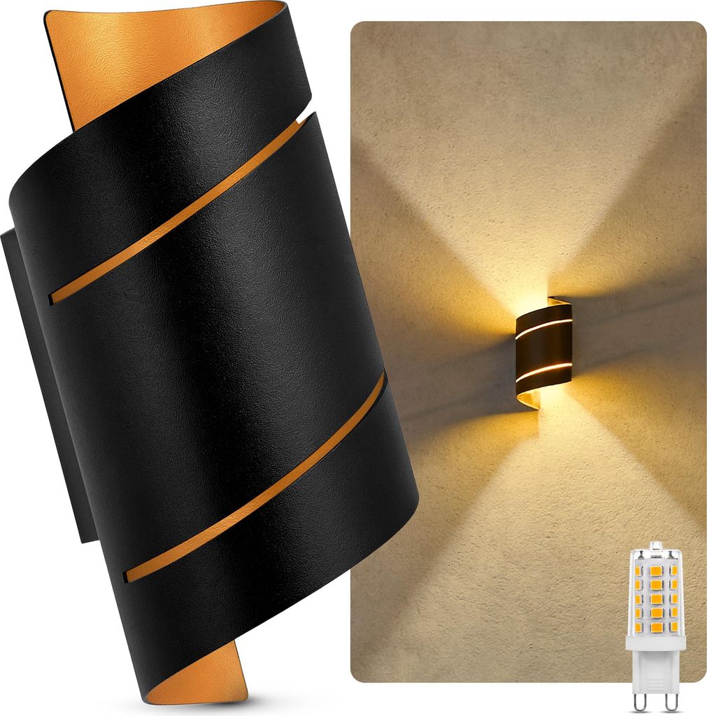 VYRA Wandleuchte schwarz gold Innen Lampe rund – inkl. G9 3W LED Licht dimmbar – Wandstrahler aus Aluminium für Flur und Schlafzimmer